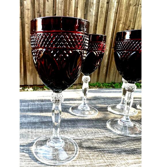 Cristal D'Arques Durand Antique Ruby Red Wine Glass/Goblet Vintage 70s-Set of 8 - Picture 4 of 6